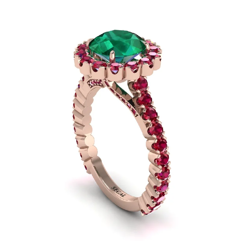 Trendy Stackable Rings For Fashion Forward-Round Cut Emerald Timeless Splendor Engagement Ring - Jazlyn No. 50