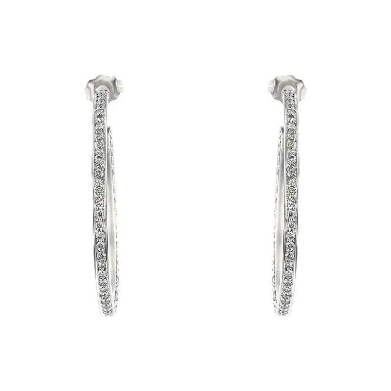 Classic Diamond Stud Earrings-18K White Gold Diamond Hoop Earrings