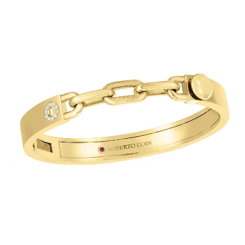 Bangles With Bright Colors-18K Yellow Gold Navarra Diamond Accent with 3 Link Chain Bangle