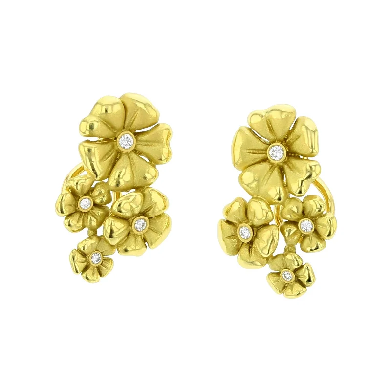 Gemstone Earrings For Vibrant Styles-18K Yellow Gold Diamond Blossom Earrings