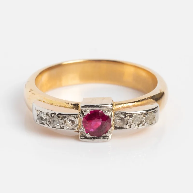 Customizable Gemstone Rings For Brides-Vintage 18k Ruby and Diamond Ring