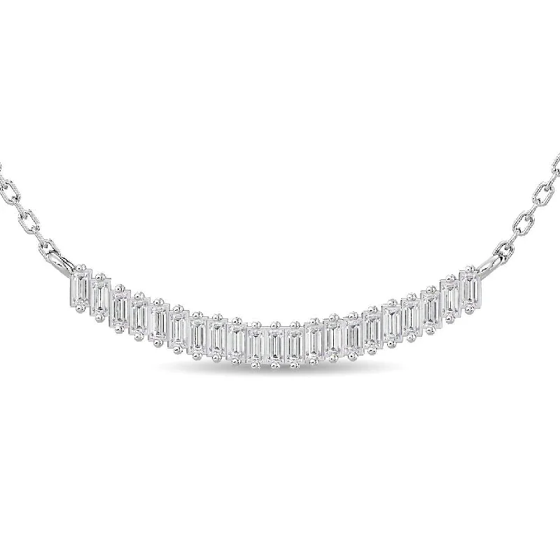 Statement Gold Chain Necklaces For Fashion Statements-Diamond 1/6 Ct.Tw. Baguette Fashion Necklace in 14K White Gold