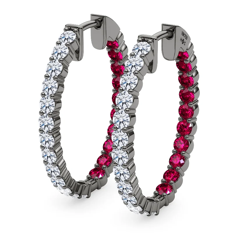 Artistic Earrings For Creative Looks-Oval Shape Diamond & Birthstone Inside Out Hoops