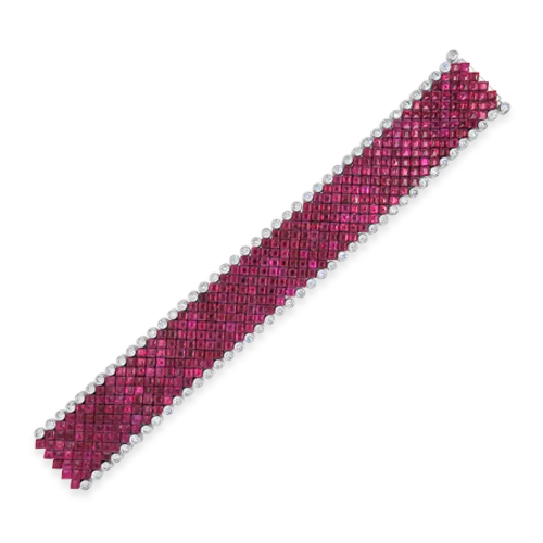 Bracelets With White Gold Plating-Ruby & Diamond Estate Bracelet