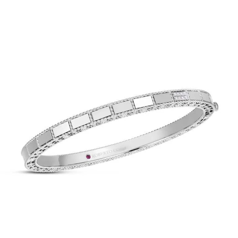 Bangles For Eid Celebrations-Diamond Mosaic Accent Bangle Bracelet in 18K White Gold