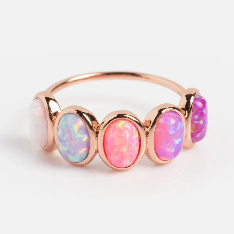 Beautiful Birthstone Rings For Personalized Gifts-Rose Gold Opal Ombre Candy Band