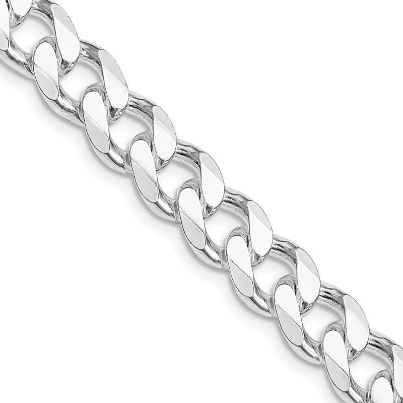 Long Chain Necklaces For Trendy Style-Sterling Silver Rhodium-plated 9mm Curb Chain Necklace