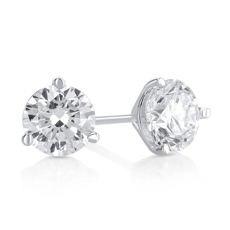 Gorgeous Earrings For Evening Parties-1.50 Carat Round Lab Grown Diamond Studs in 14K White Gold