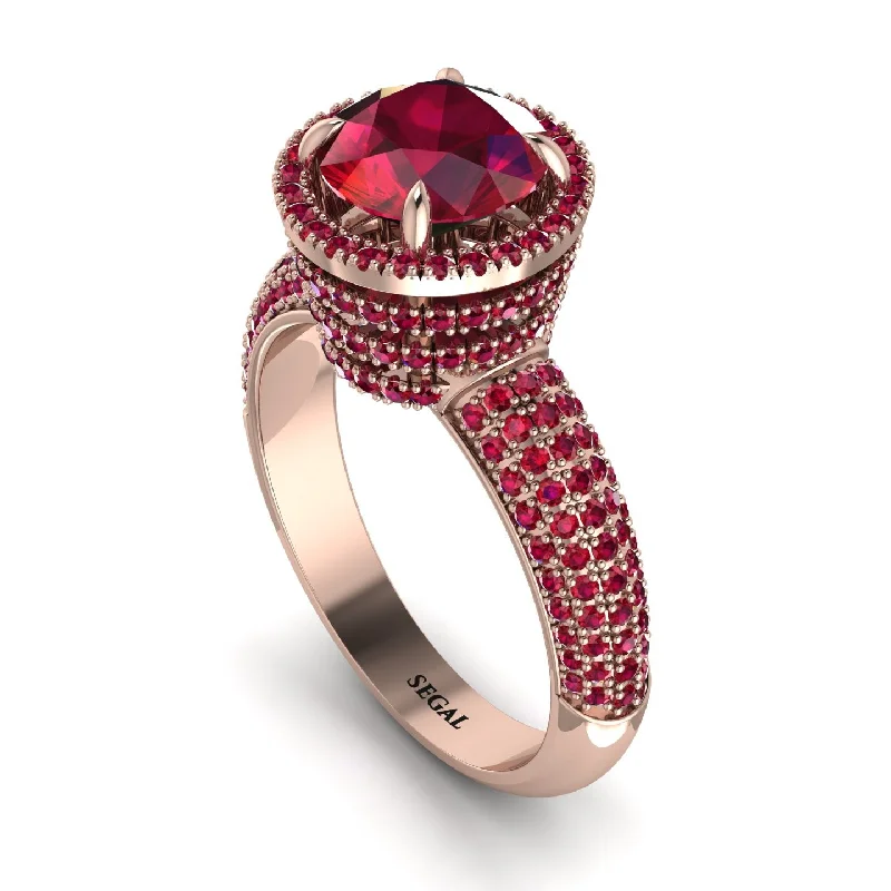 Unique Gold Rings For Bold Style-Ruby Cluster Halo Engagement Ring - Katie No. 56