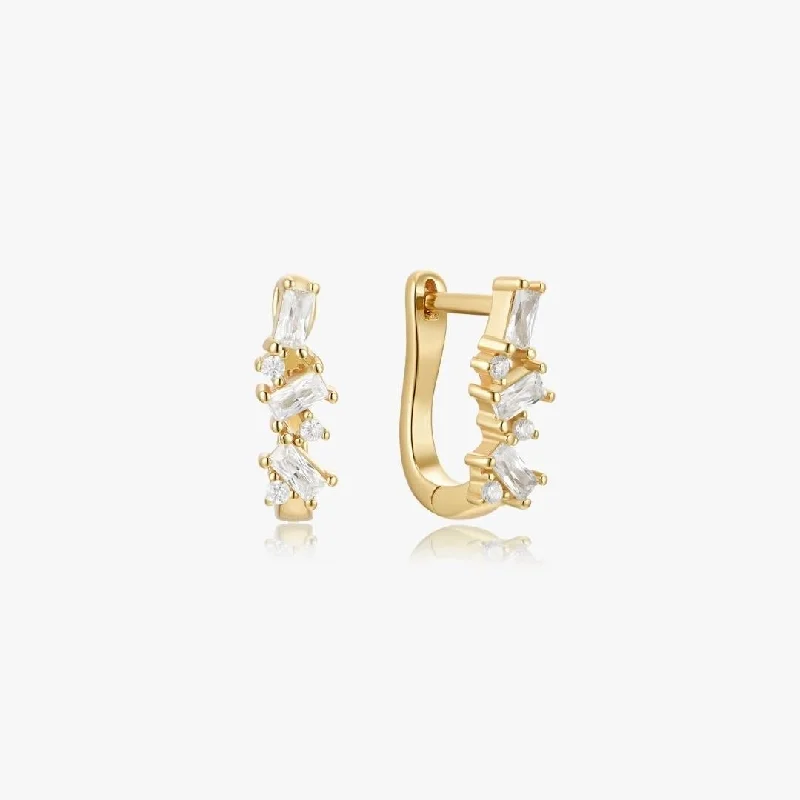 Luxury Gold Earrings For Weddings-Irregular Gems Huggies in Gold