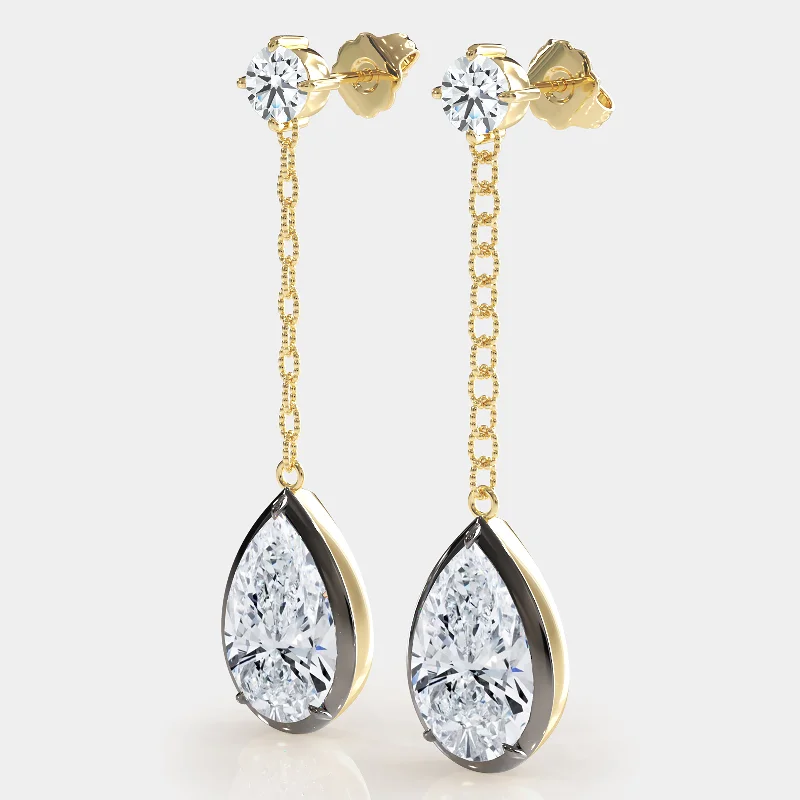 Crystal Drop Earrings For Formal Parties-Two-Tone Link Chain Pear Drop Earrings