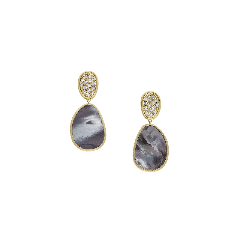 Lightweight Drop Earrings For Comfort-18K Yellow Gold Black Mother of Pearl Petite Earrings