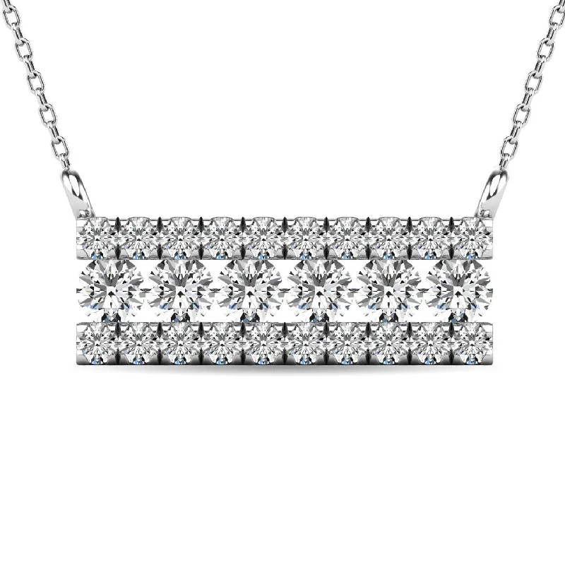 Classic Pearl Necklaces For Brides-Diamond 1/4 ct tw Bar Necklace in 14K White Gold