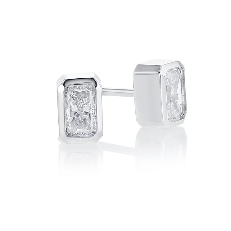 Luxury Gemstone Earrings For Special Occasions-0.43 CT Radiant Diamond 14K White Gold Ear Studs