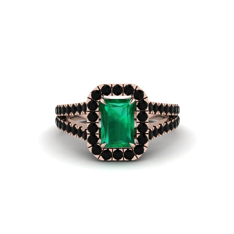 Stackable Diamond Rings For Elegant Style-Radiant Cut Emerald Halo Split Shank Engagement Ring - Lainey No. 35