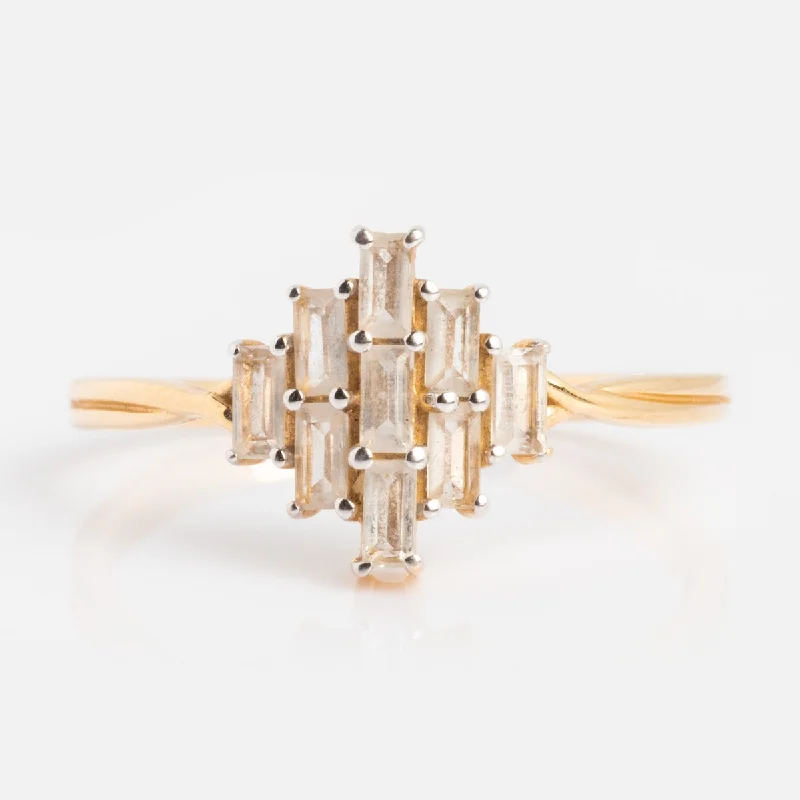 Elegant Diamond Rings For Weddings-Solid Gold Vintage Inspired Baguette Shield Ring