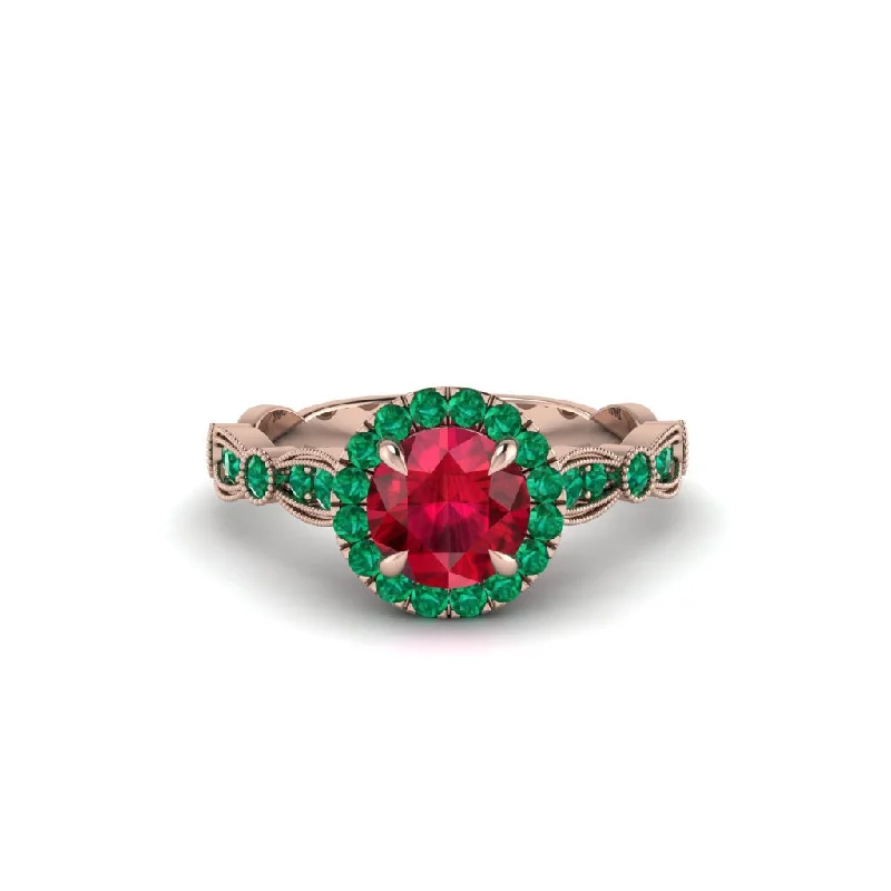 Dainty Gold Rings For Elegant Fashion-Round Cut Ruby Radiant Eternity Engagement Ring - Kamryn No. 26