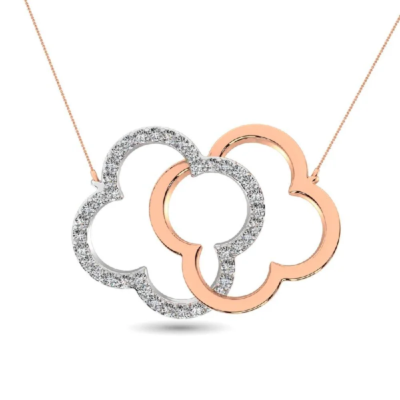 Trendy Long Chain Necklaces For Casual Wear-Diamond 1/6 ct tw Symatrical Flower Necklace  in 10K Rose and White Gold