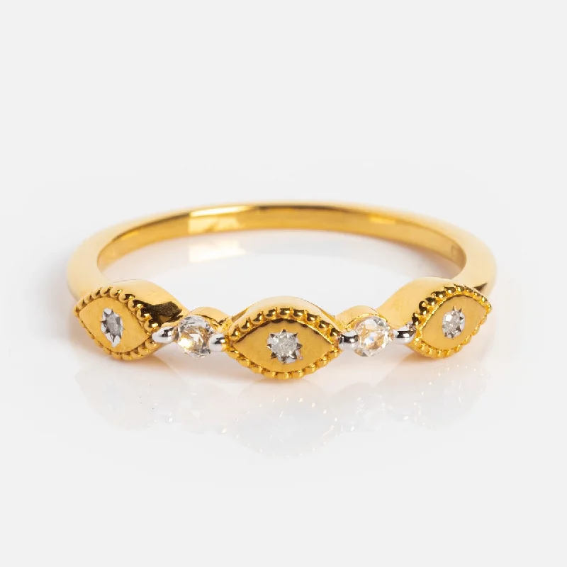 Vintage Gold Rings For Fashionistas-Diamond Evil Eye Stacking Ring