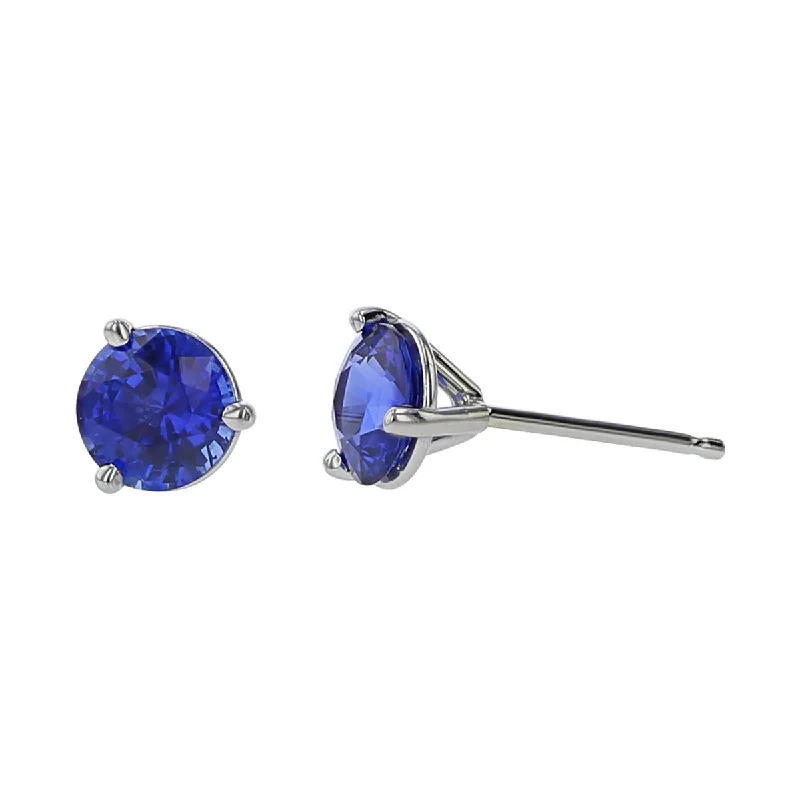 Chic Vintage Earrings For Everyday Wear-18K White Gold Blue Sapphire Stud Earrings