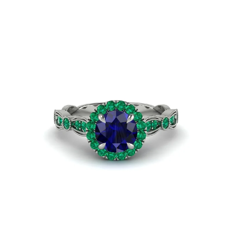 Trendy Statement Rings For Fashion Lovers-Round Cut Sapphire Radiant Eternity Engagement Ring - Kamryn No. 30