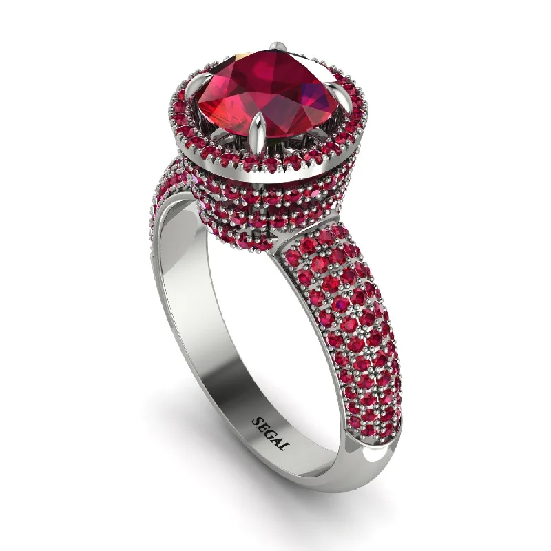 Custom Engagement Rings For Brides-Ruby Cluster Halo Engagement Ring - Katie No. 57