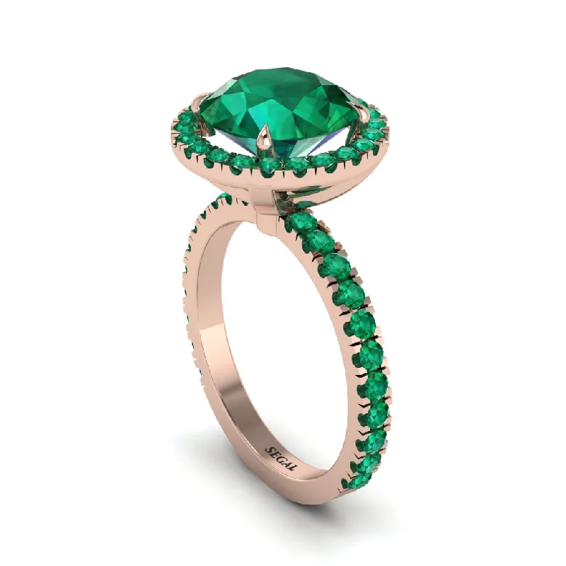 Elegant Gemstone Engagement Rings For Brides-Round Cut Emerald Halo Engagement Ring - Charleigh No. 20