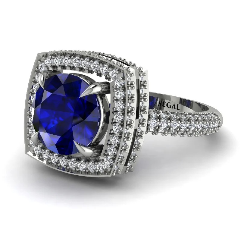 Bold Sapphire Rings For Engagement-Round Sapphire Double Halo Engagement Ring - Kayleigh No. 15