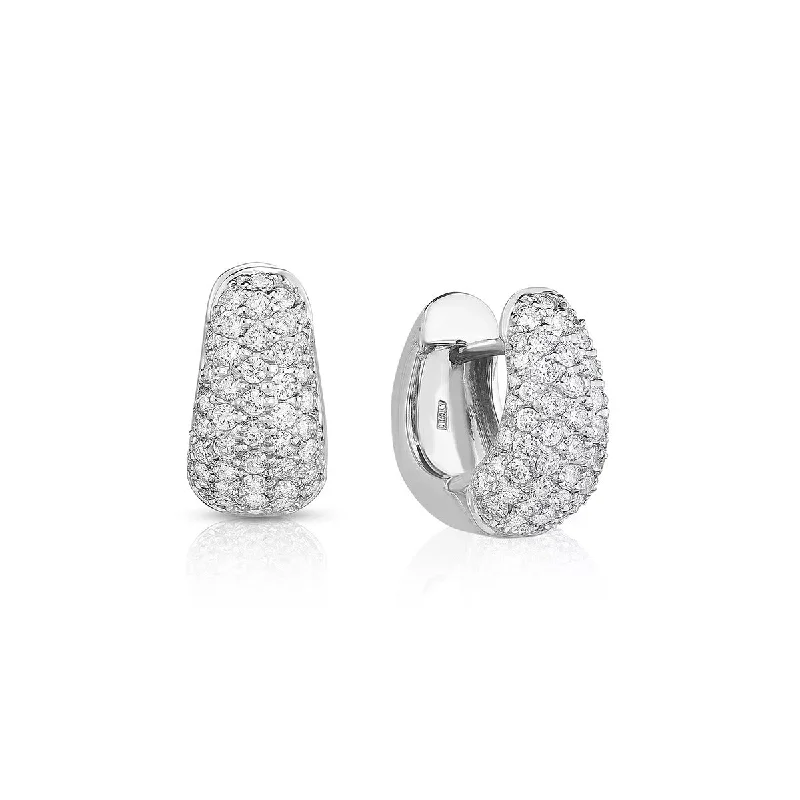 Vintage Inspired Earrings For Retro Lovers-18k White Gold Diamond Pave Hoop Earrings