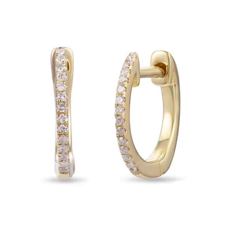 Elegant Drop Earrings For Weddings-Luvente 14k Gold Mini Diamond Hoop Earrings E03133