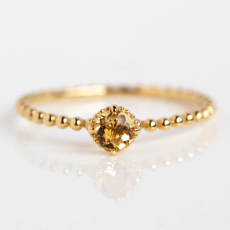 Classic Solitaire Rings For Engagement-Solid Gold Sunny Citrine Ring