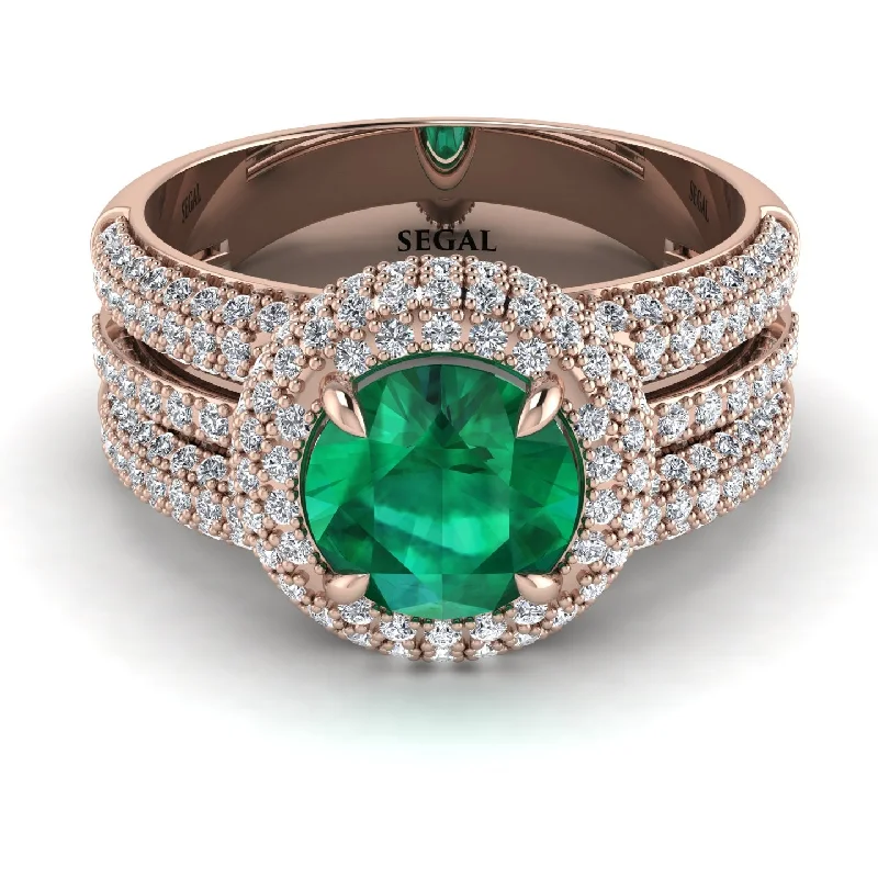 Personalized Couple Rings For Engagement Gifts-Emerald Halo Luxury Pave Engagement Ring - Sierra No. 5