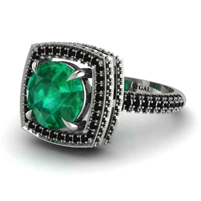 Vintage Cocktail Rings For Statement Fashion-Round Emerald Double Halo Engagement Ring - Kayleigh No. 36