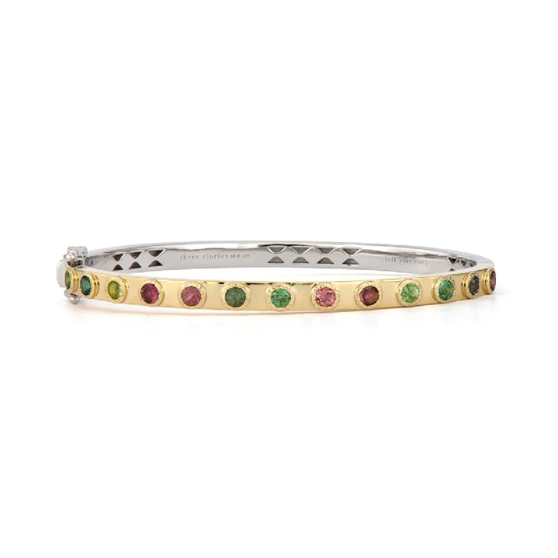 Bangles With Artistic Features-Two-Toned Flip Colored Tourmaline Bangle