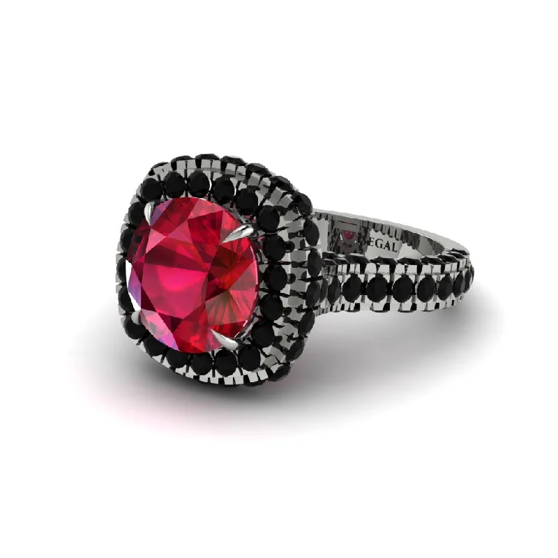 Vintage Silver Rings For Retro Style-Ruby Pave Double Halo Engagement Ring - Eve No. 42