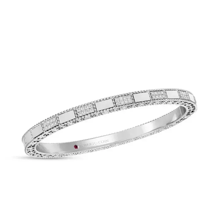 Bangles For Diwali-Diamond Mosaic Bangle Bracelet in 18K White Gold, 48x58mm