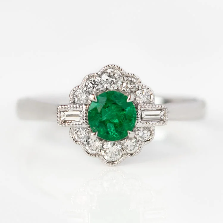 Sparkling Engagement Rings For Unique Brides-Vintage 18k Emerald and Diamond Cluster Ring Size 6.5