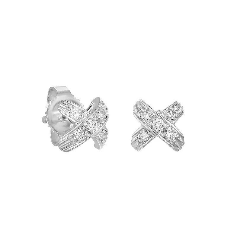 Stunning Drop Earrings For Evening Wear-18K White Gold X Pave Stud Earrings