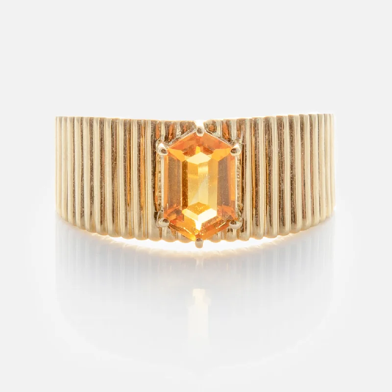 Stunning Sapphire Rings For Engagement-Solid Gold Citrine Bold Fluted Cigar Band