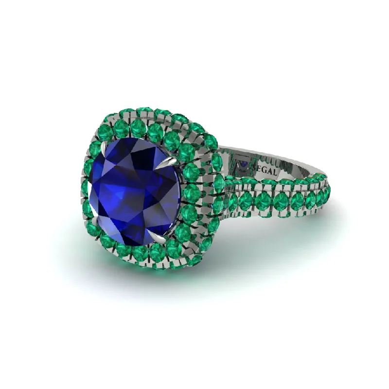 Customizable Engagement Rings For Brides-Sapphire Pave Double Halo Engagement Ring - Eve No. 30