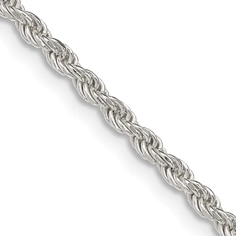 Long Silver Necklaces For Fashionistas-Sterling Silver 2.25mm Diamond-cut Rope Chain Necklace