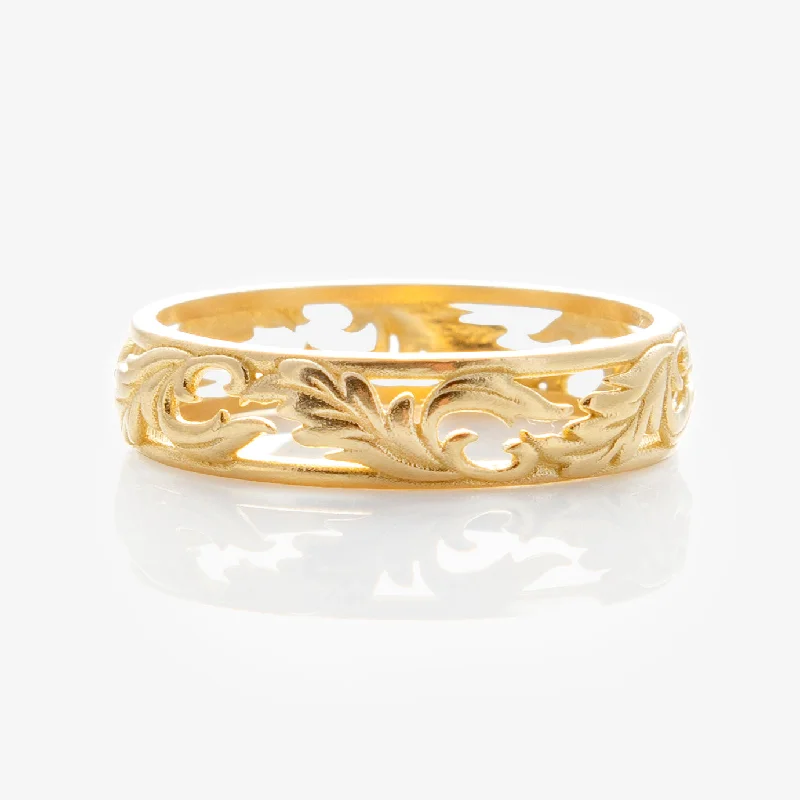 Personalized Stack Rings For Brides-Solid Gold Openwork Filigree Ring