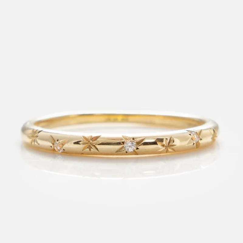 Simple Silver Rings For Everyday Wear-Solid Gold Starry White Sapphire Band