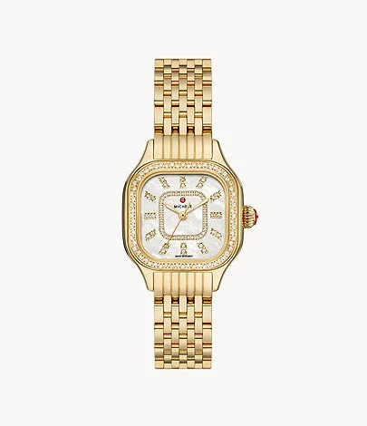 Watches With Luxe Touch-Michele Meggie Gold Diamond Stainless Steel Watch