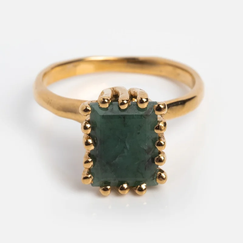 Vintage Style Rings For Retro Weddings-Ramona Raw Emerald Ring