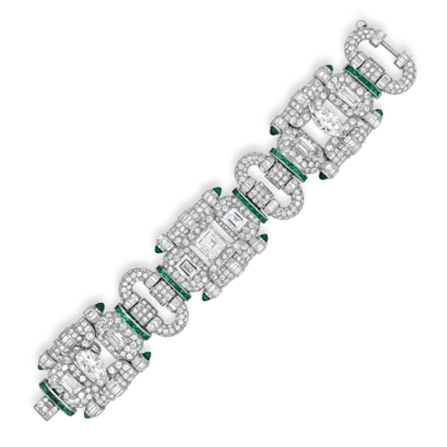 Bracelets With Nature Inspired Designs-Emerald & Diamond Estate Bracelet