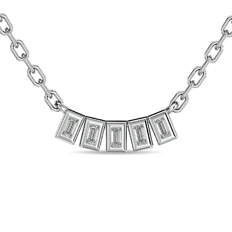 Layered Gold Necklaces For Bold Fashion-Diamond 1/6 Ct.Tw. Fashion Necklace in 14K White Gold