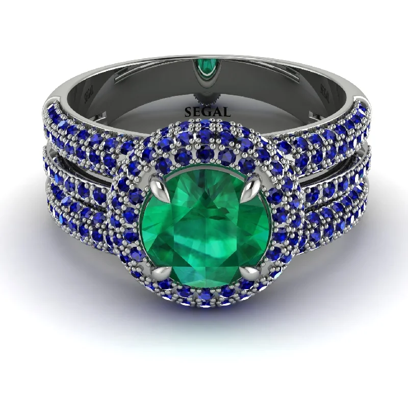 Personalized Cocktail Rings For Fashionistas-Emerald Halo Luxury Pave Engagement Ring - Sierra No. 66