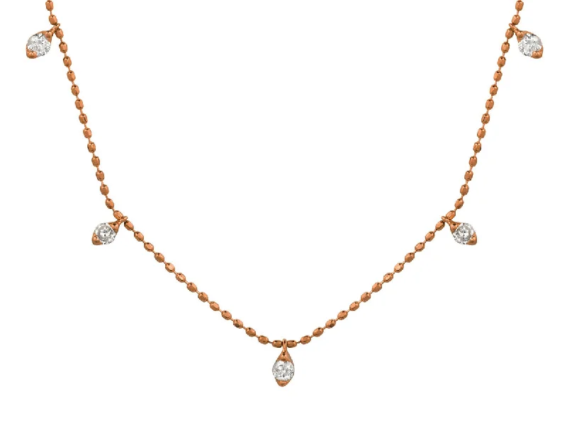 Chunky Necklace For Fashion Lovers-Diamond Station Necklace in Rose Gold