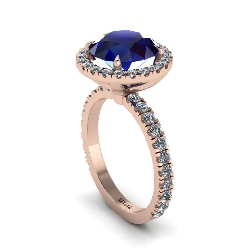 Beautiful Silver Rings For Wedding Bands-Round Cut Sapphire Halo Engagement Ring - Charleigh No. 14